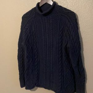 J-Crew Roll Neck Navy Blue Cable Cotton Knit Sweater